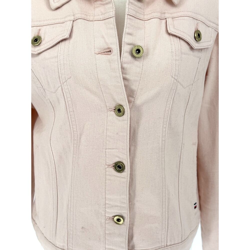 Tommy Hilfiger Womens Pale Pink Blush Denim Trucker Jacket Size Large Y2K Preppy - Picture 6 of 9